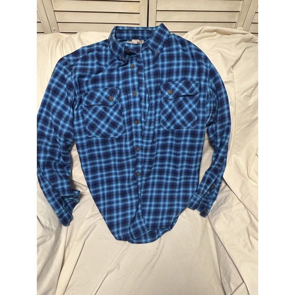 Duluth Trading Co Men's Large Blue Plaid Flannel Shirt‎ Long Sleeve Button Up